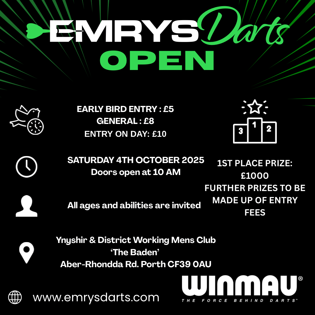 The Emrys Darts Open – South Wales’ Biggest Open Darts Tournament Lands This October