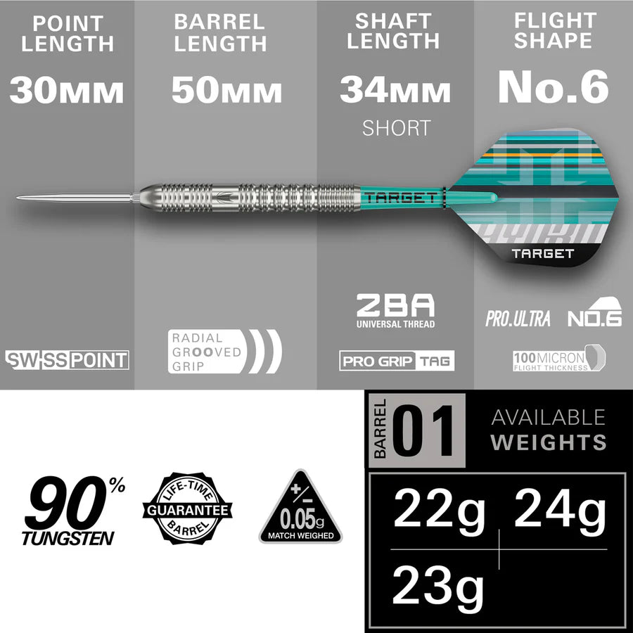 Target Hydro 01 90% Tungsten Swiss Point Darts