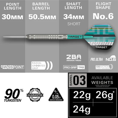 Target Hydro 03 90% Tungsten Swiss Point Darts