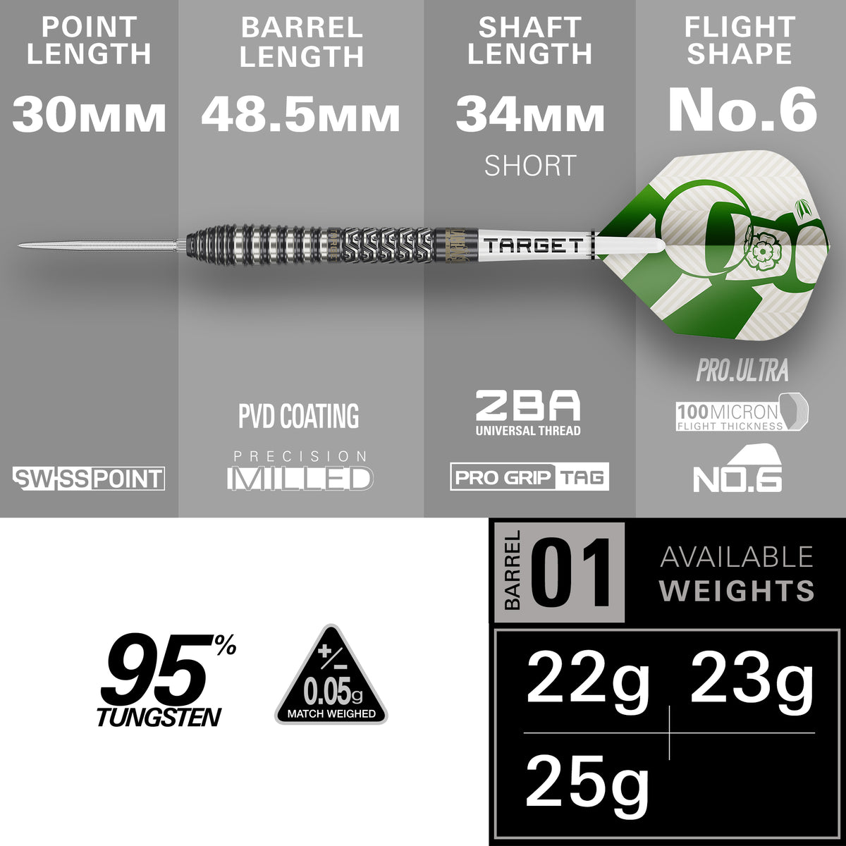 Target Charlie Manby G1 95% Tungsten SP Steel Tip Darts