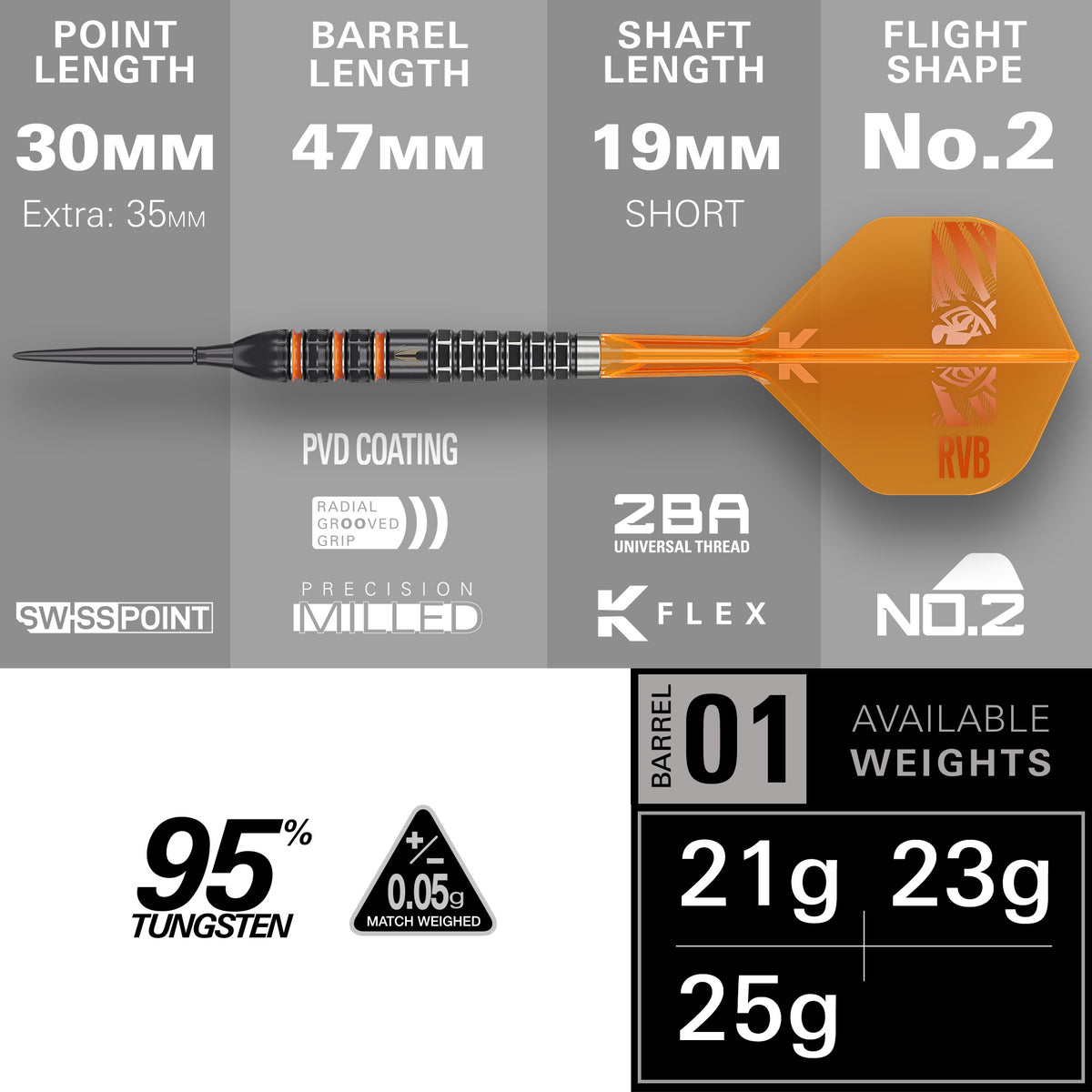 Target Raymond Van Barneveld 95K 95% Tungsten SP Steel Tip Darts