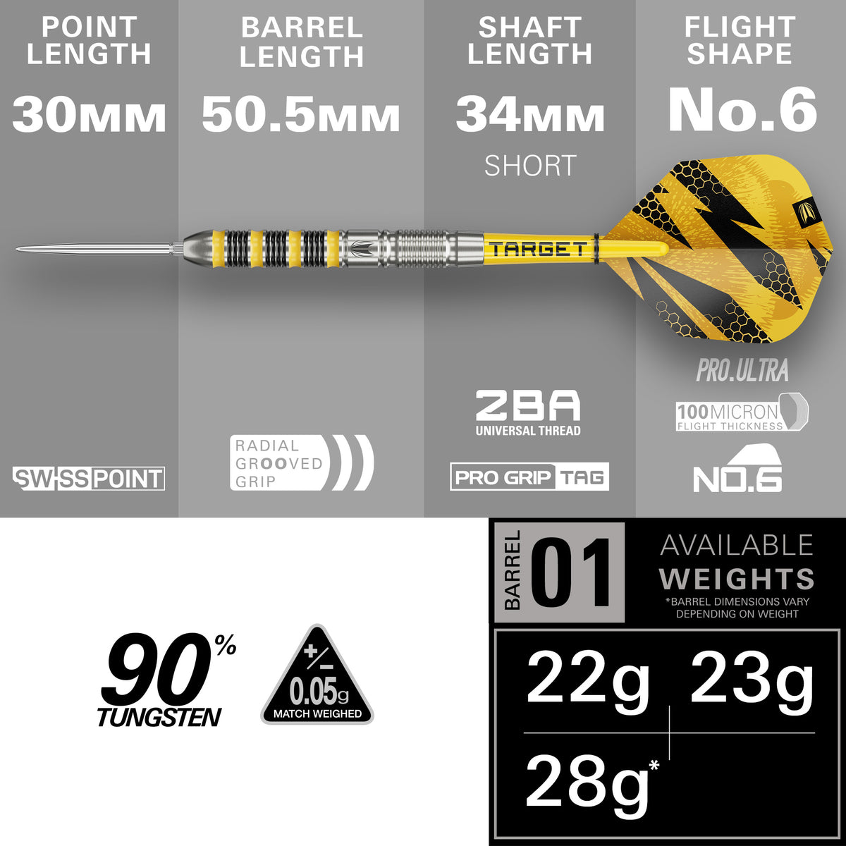 Target Buzz 01 90% Tungsten SP Steel Tip Darts