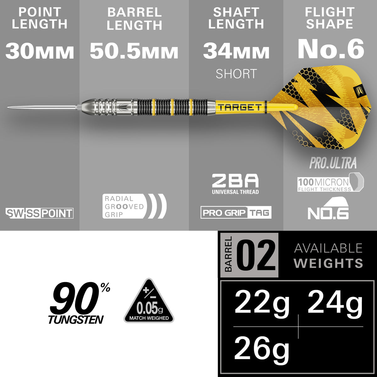 Target Buzz 02 90% Tungsten SP Steel Tip Darts