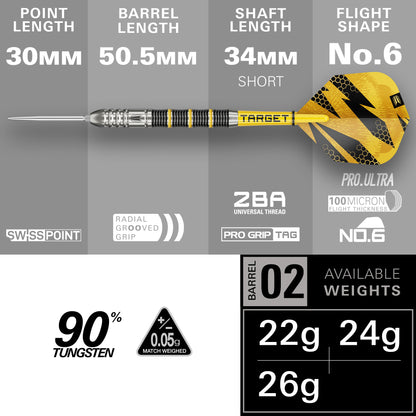 Target Buzz 02 90% Tungsten SP Steel Tip Darts