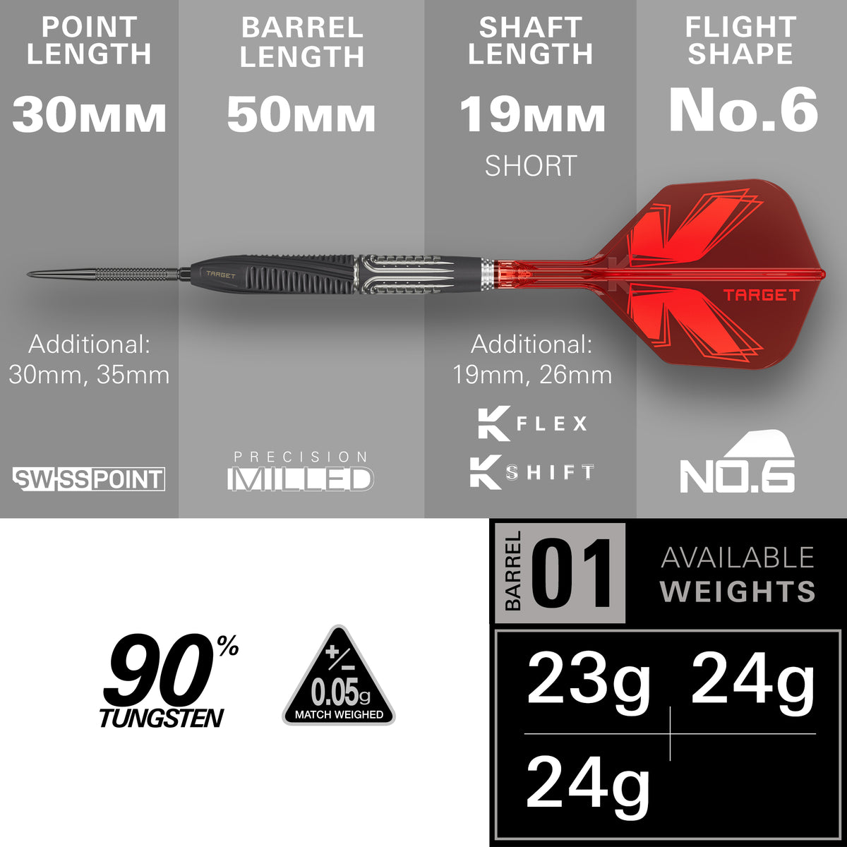 Target Shift 90% Tungsten SP Steel Tip Darts