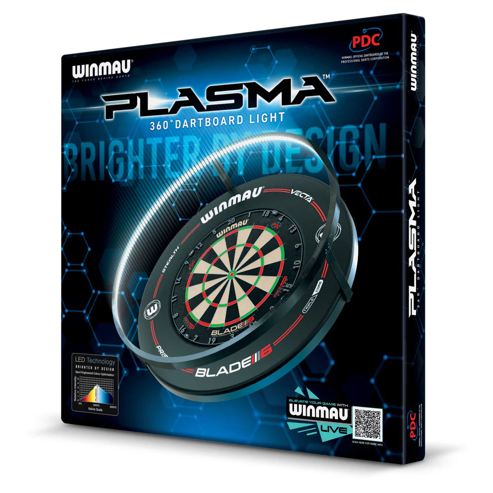 Winmau Plasma Dartboard Light & Black Proline Surround Bundle