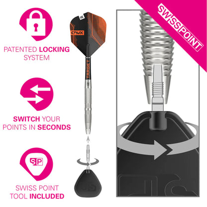 Target Crux 02 90% Tungsten Swiss Point Steel Tip Darts