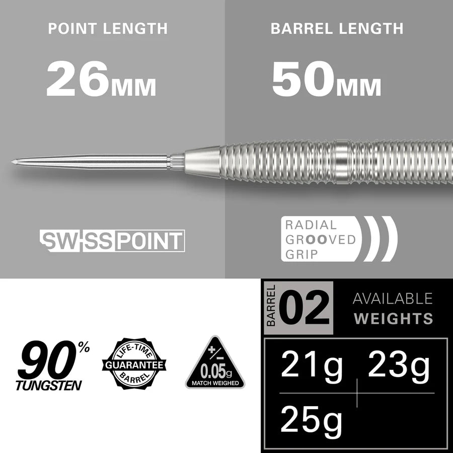 Target Crux 02 90% Tungsten Swiss Point Steel Tip Darts