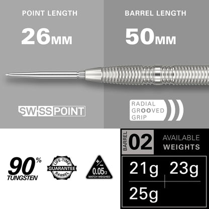Target Crux 02 90% Tungsten Swiss Point Steel Tip Darts