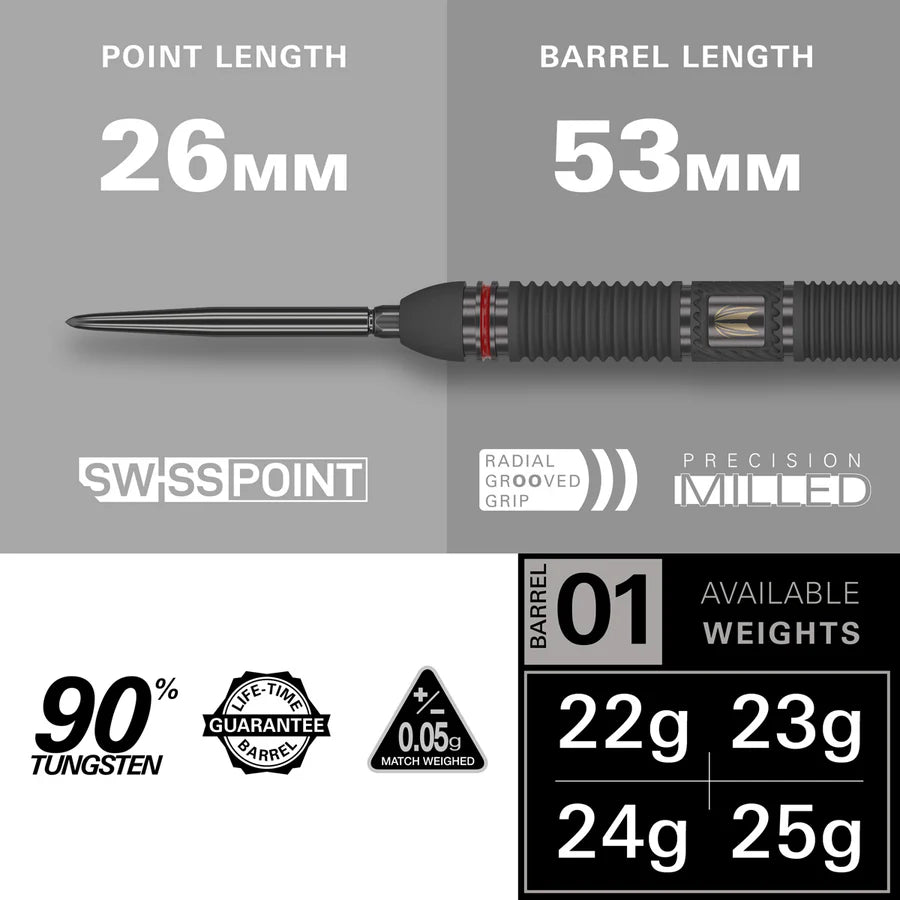 Target Scope 01 90% Tungsten Swiss Point Steel Tip Darts