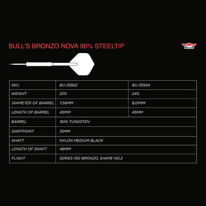 Bull's NL Bronzo Nova 90% Tungsten Steel Tip Darts
