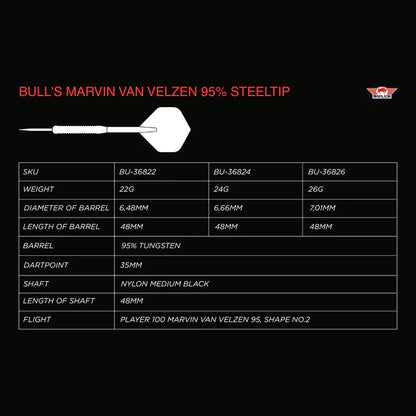 Bull's NL Marvin van Velzen 95% Tungsten Steel Tip Darts