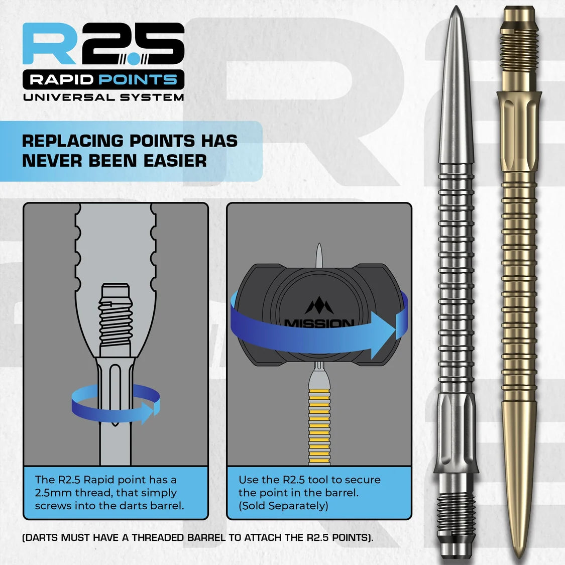 Mission R2.5 Rapid Dart Points Steel Tip - GV1