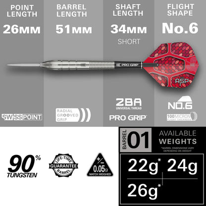 Target Nathan Aspinall Generation 1 90% Tungsten Swiss Point Steel Tip Darts