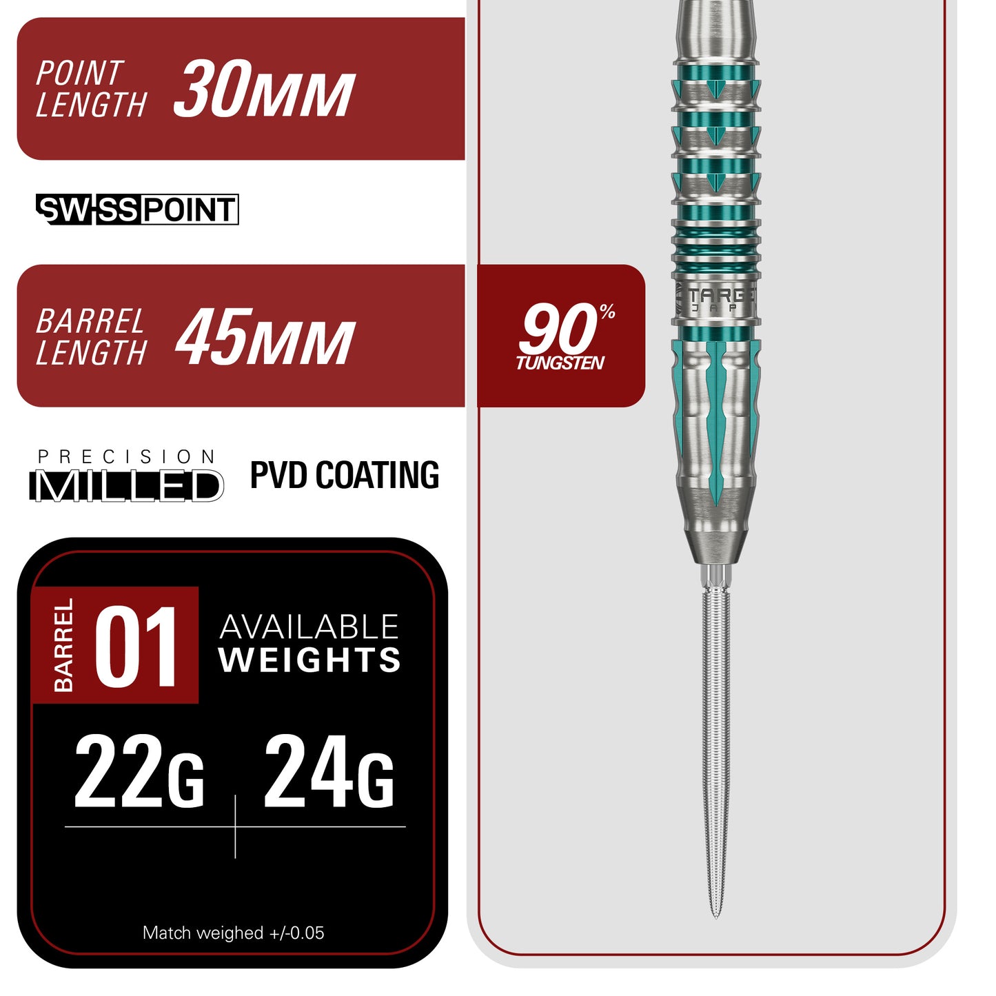Target Japan Black Marquee Pierce 90% Tungsten SP Darts