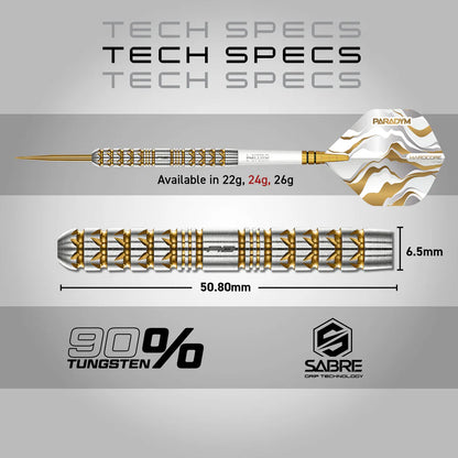 Red Dragon Paradym Gold Parallel 90% Tungsten Steel Tip Darts