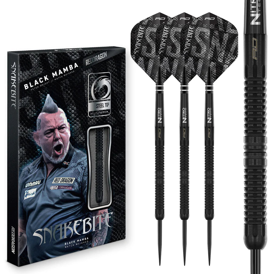 Red Dragon Peter Wright Black Mamba 90% Tungsten Steel Tip Darts