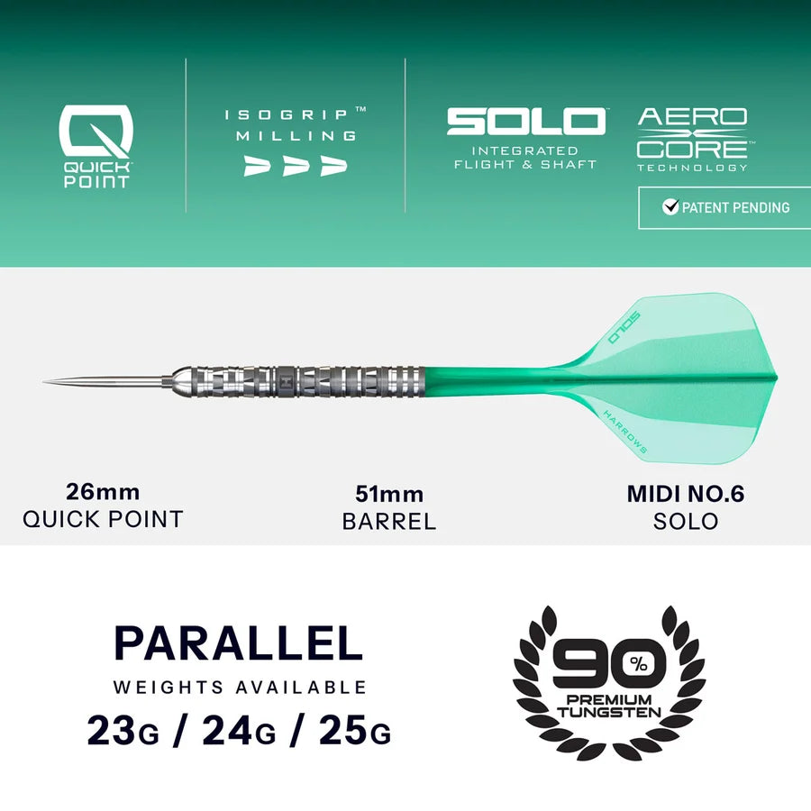 Harrows Torrent Parallel Quick Point 90% Tungsten Steel Tip Darts