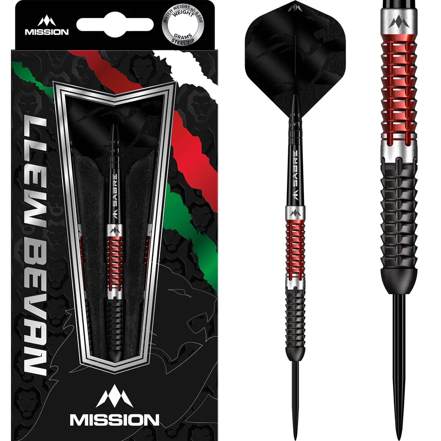 Mission Llew Bevan 90% Tungsten - Black & Red Electro Darts